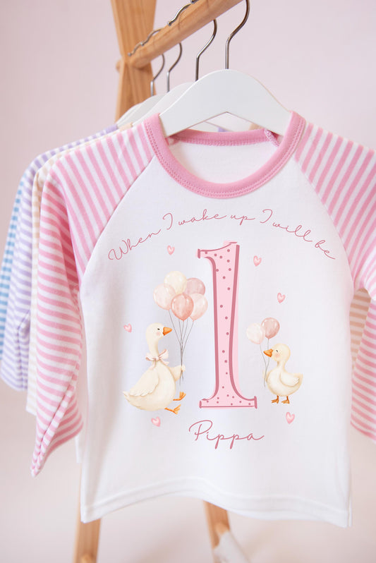 Girls First Birthday Pyjamas, One Silly Goose Birthday PJs, First Birthday Outfit, Girls personalised birthday pyjamas, pink pyjamas