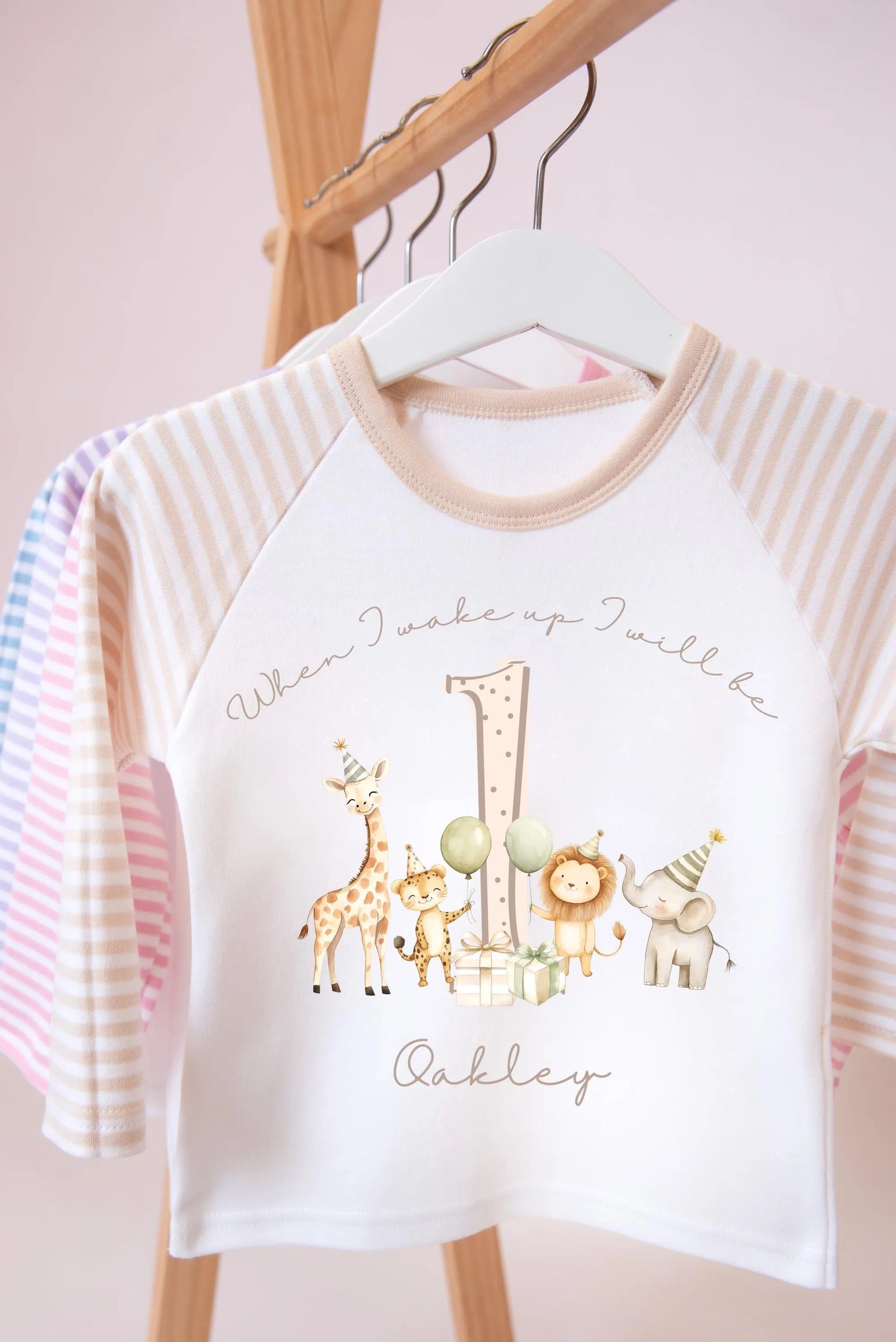 Personalised Safari 1st Birthday pyjamas, Baby First Birthday Pyjamas, Jungle Birthday Outfit, boys birthday pyjamas,  Neutral Baby Gift