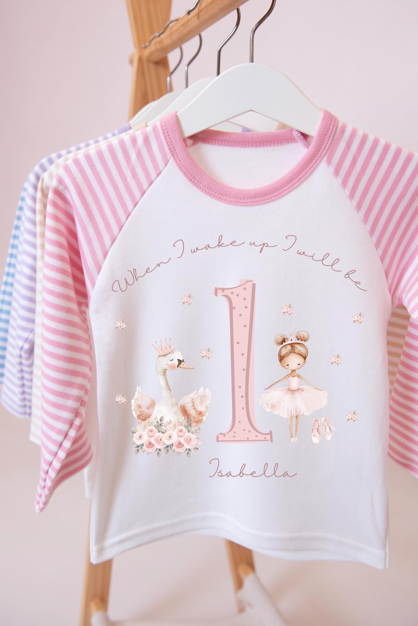 Girls First Birthday Pyjamas, ballerina Birthday PJs, First Birthday Outfit, Girls personalised birthday pyjamas,  when I wake up pjs