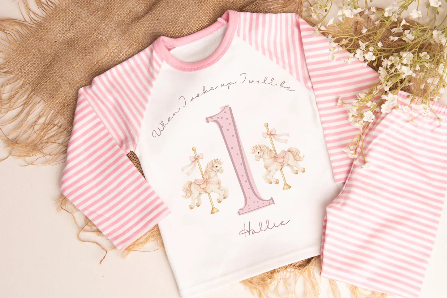 Girls First Birthday Pyjamas, ballerina Birthday PJs, First Birthday Outfit, Girls personalised birthday pyjamas,  when I wake up pjs