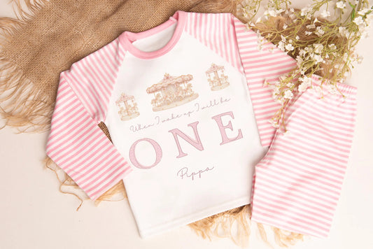 Girls First Birthday Pyjamas, ballerina Birthday PJs, First Birthday Outfit, Girls personalised birthday pyjamas,  when I wake up pjs