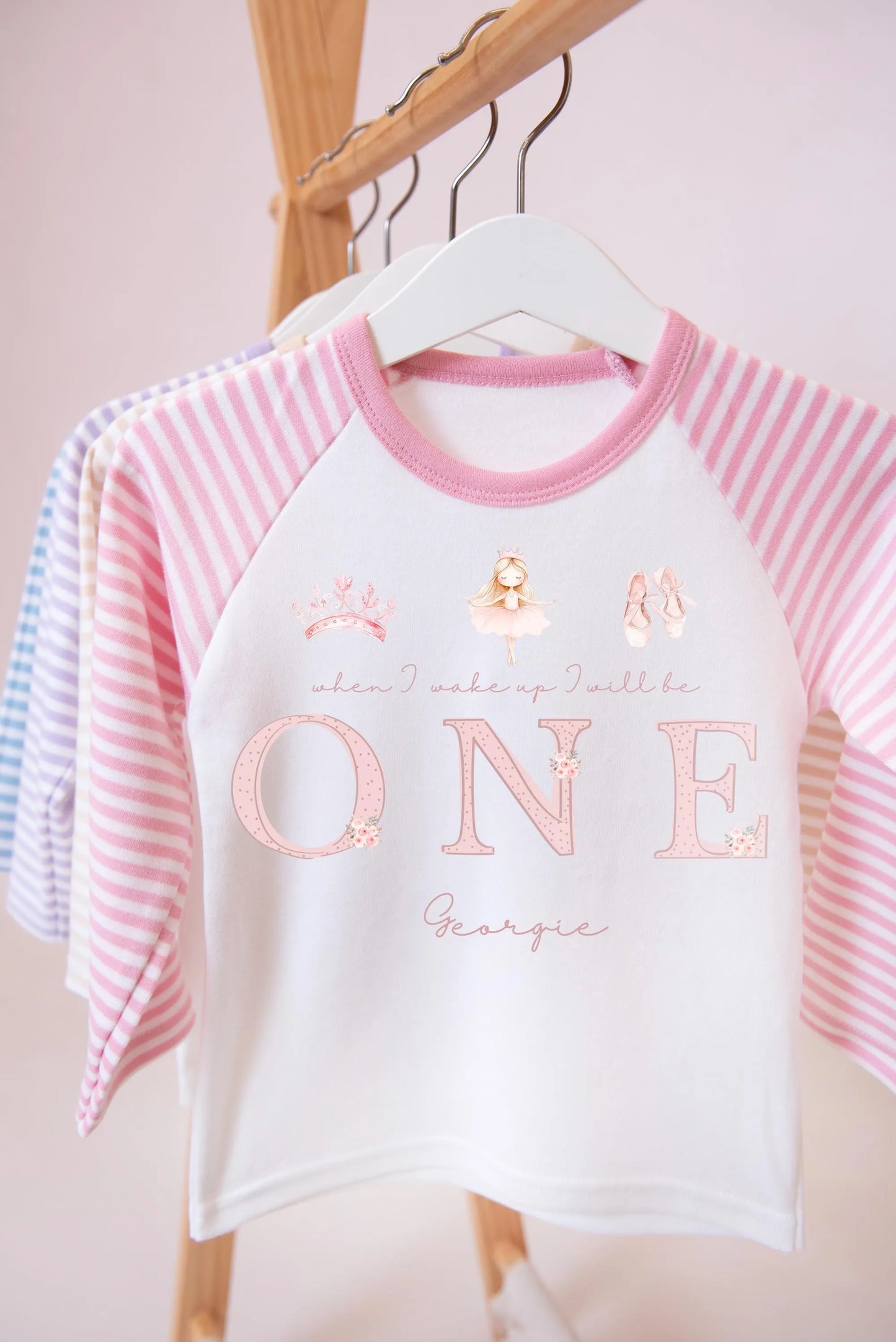 Girls First Birthday Pyjamas, ballerina Birthday PJs, First Birthday Outfit, Girls personalised birthday pyjamas,  when I wake up pjs