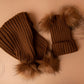Pom Pom bobble hat and scarf set, knit ribbed hat, baby winter hat, girls winter hat, Pom Pom hats, knit ribbed brown Pom Pom hat